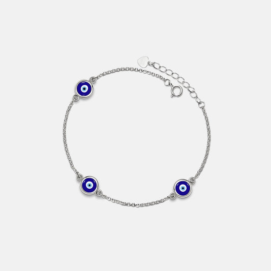 Triple Turkish Blue Evil Eye Bracelet in 925 Sterling Silver