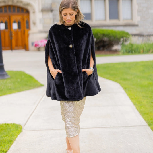 Ts Luxe Black Faux Fur Poncho