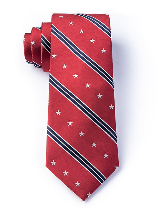 Red tie with white star pattern on a white background