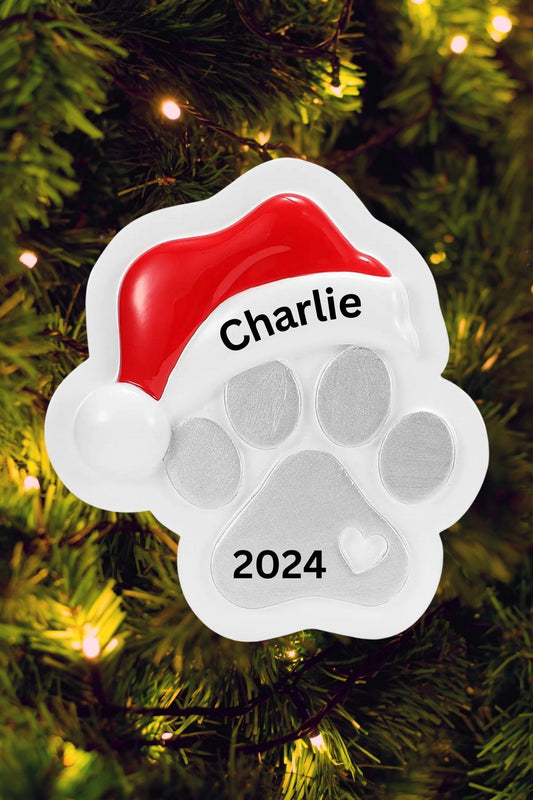 Paw Print Santa Hat Personalized Ornament