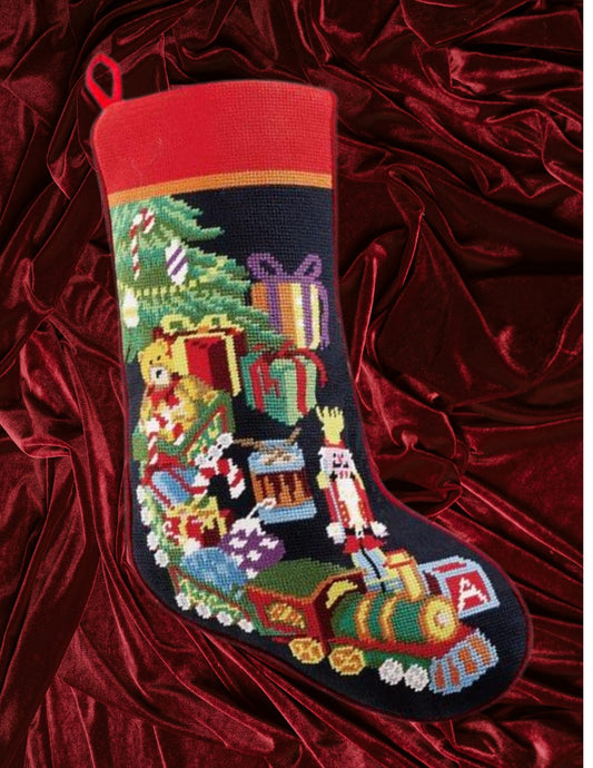Toy Train Embroidered Stocking (Ships after 9/7/2024)