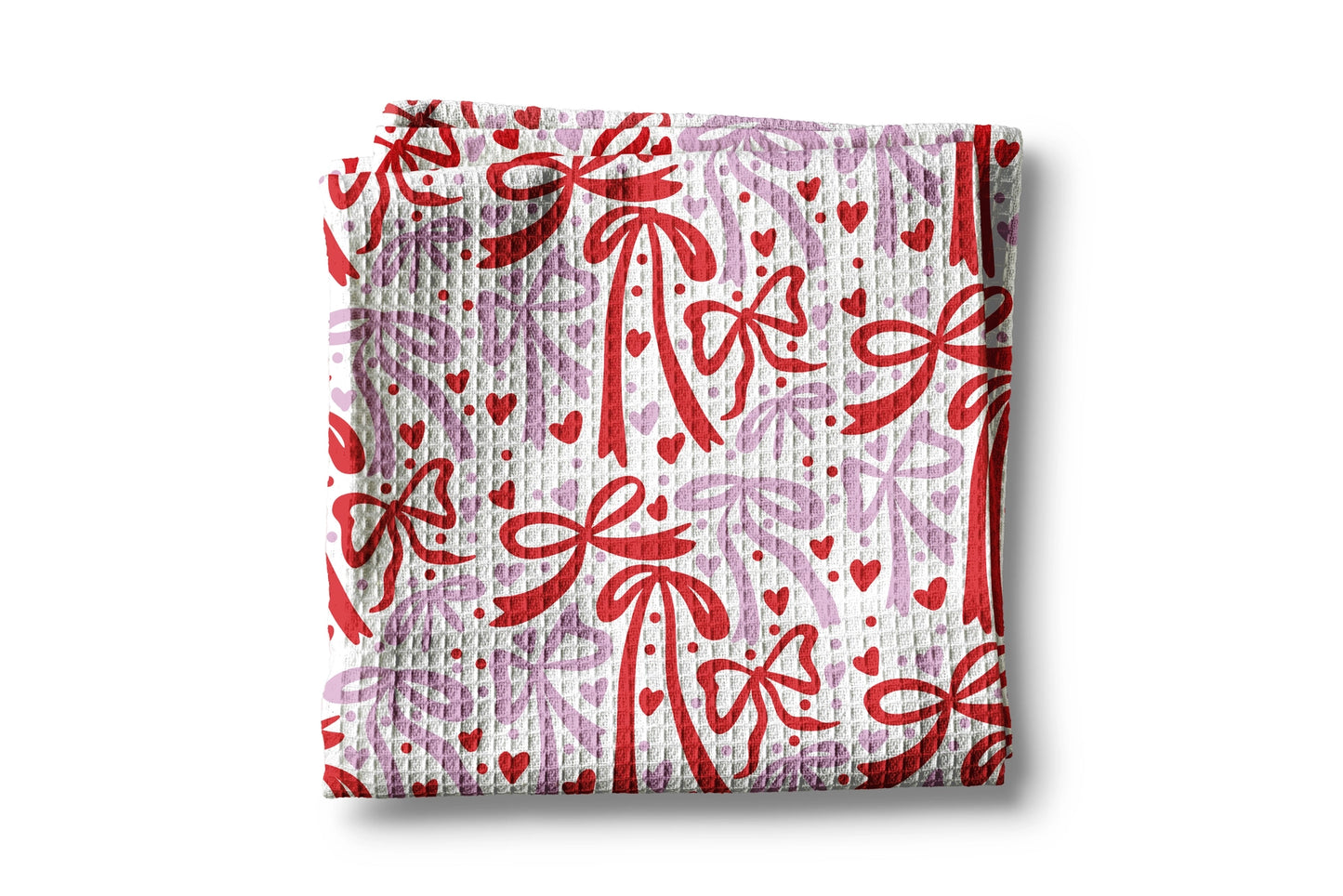 Valentine Heart Bows Kitchen Waffle Towel