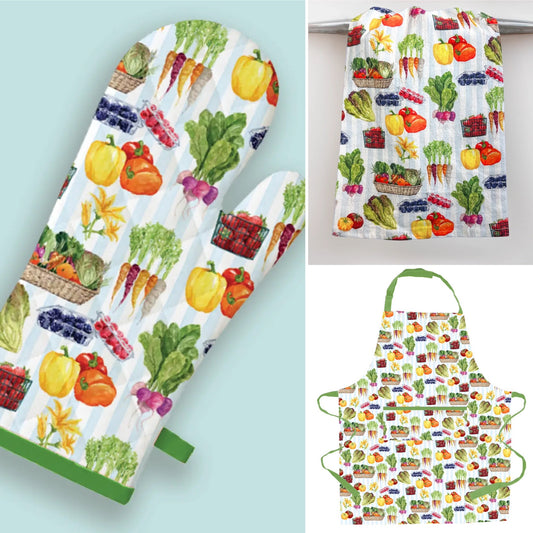 Vegetable Pattern Bundle -Apron, Mitt & Holder - NY Gift Boutique