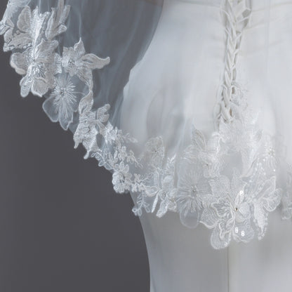 Close-up of a white lace garment on a dark background