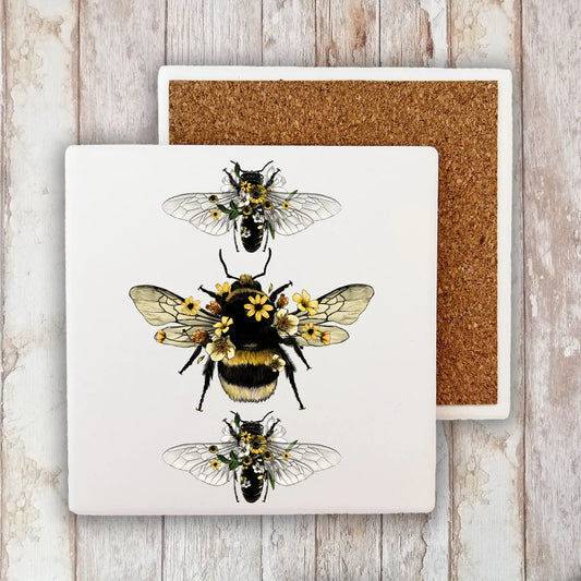 Vintage Bees Flowers Set of 4 Stone Coaster