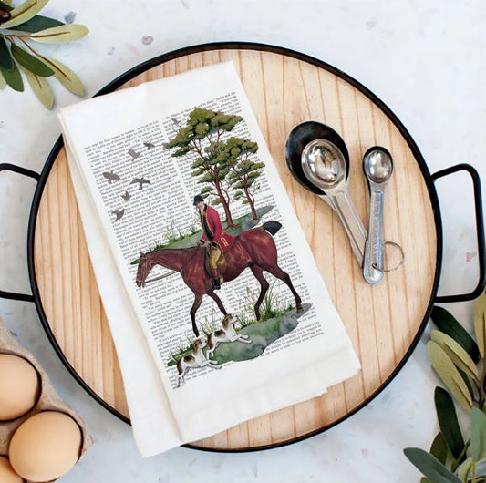 Vintage Fox Hunting Horses Flour Sack Tea Towel