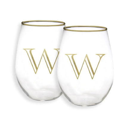 Gold Initial Stemless Glasses - Set of 2