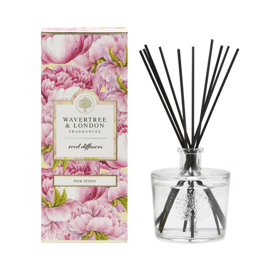 Wavertree & London Pink Peony diffuser with packaging on a white background