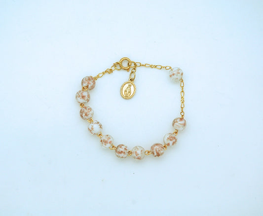 White Luminous Glass Beaded Rosary Bracelet