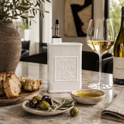 White Ceramic Oil Can, 700 Ml Olive Oil Dispenser
