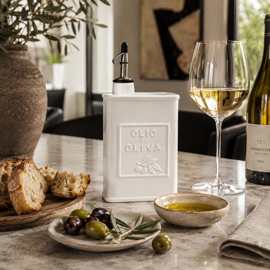 White Ceramic Oil Can, 700 Ml Olive Oil Dispenser