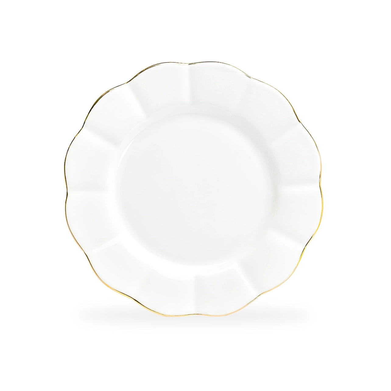 White plate with gold rim on a white background