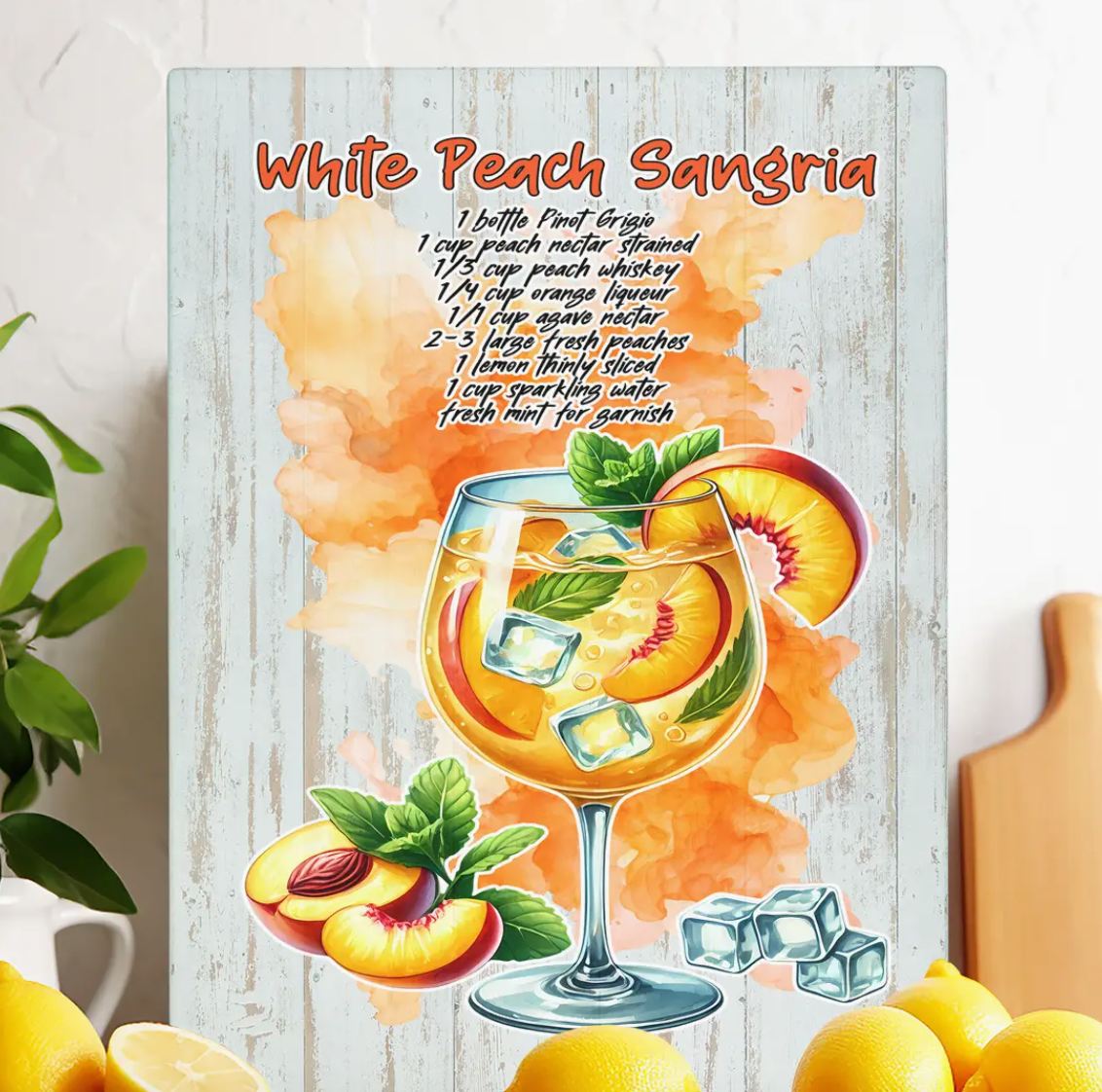 White Peach Sangria Recipe Glass Cutting Board