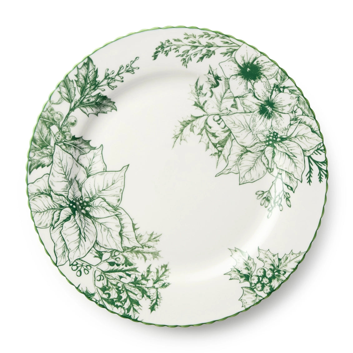 Decorative plate with green floral pattern on a white background