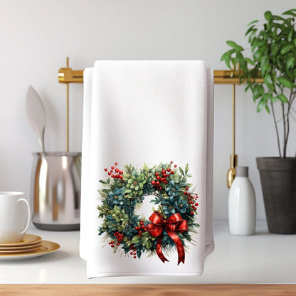 Winter Holiday Wreath Holiday Guest Hand Towel