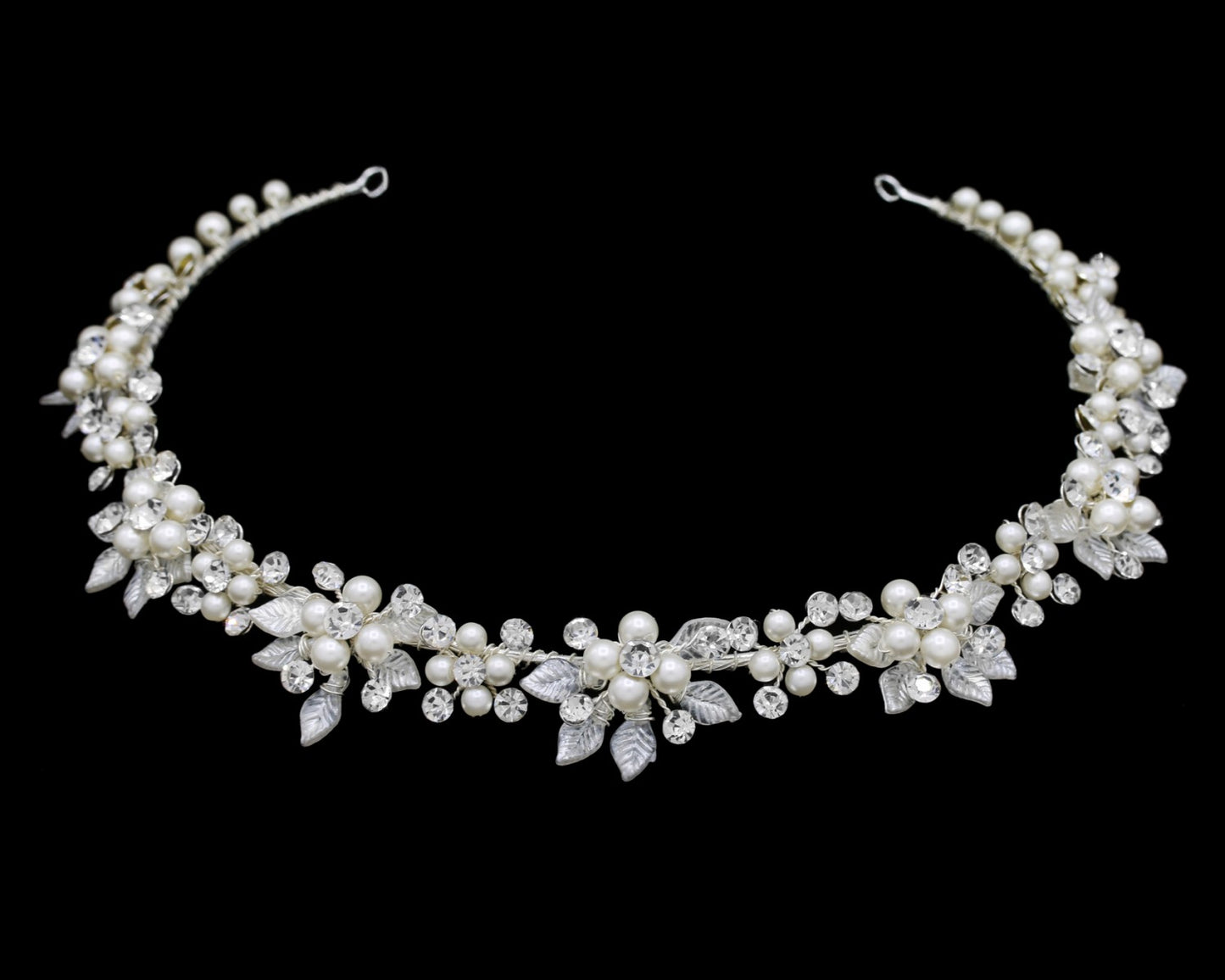 Wrenley - Pearl Floral and Silver Leaf Headband