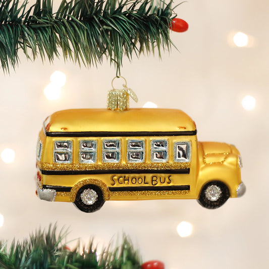 Yellow School Bus Blown Glass Ornament