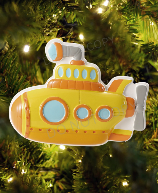 Yellow submarine ornament on a Christmas tree