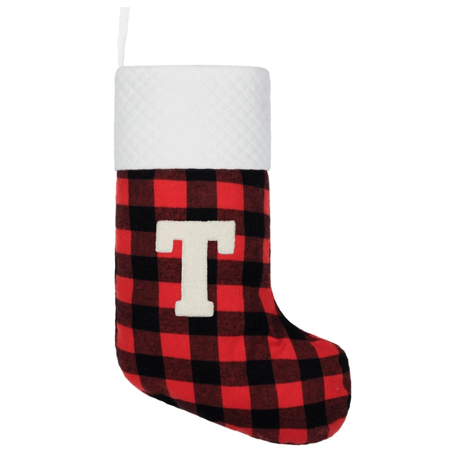 Red Plaid Monogram Christmas Stocking