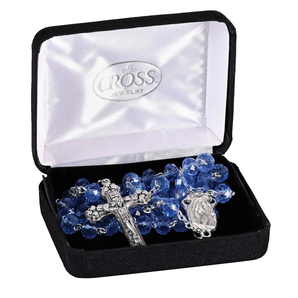 Rosary Blue Glass Aurora Borealis 20"L - NY Gift Boutique