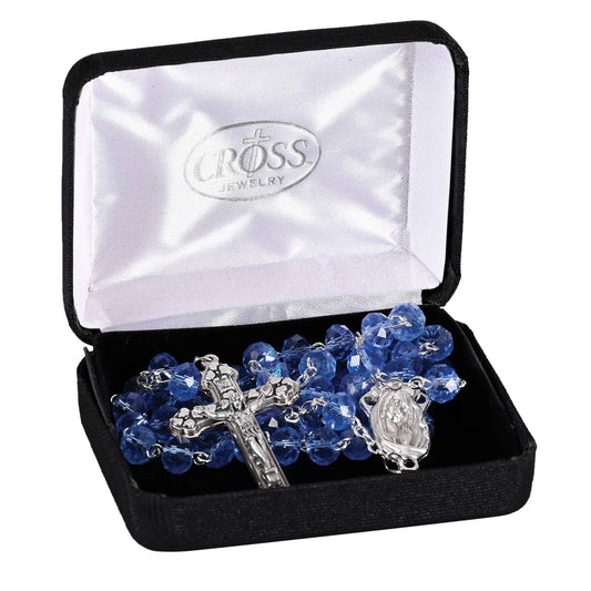 Rosary Blue Glass Aurora Borealis 20"L - NY Gift Boutique