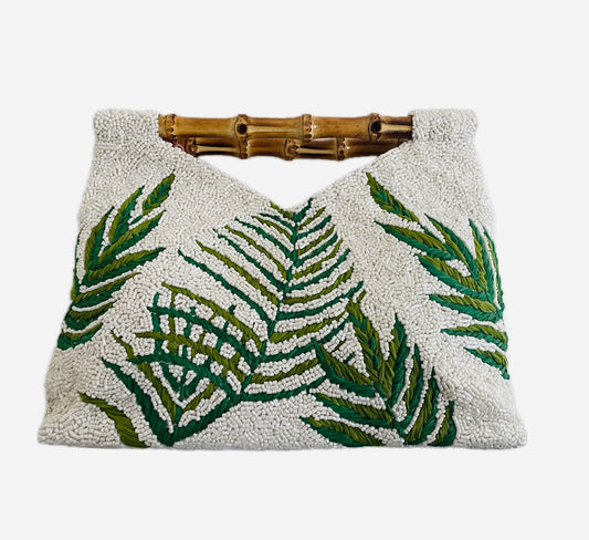 Palm Leaf Bamboo Handled Handbag