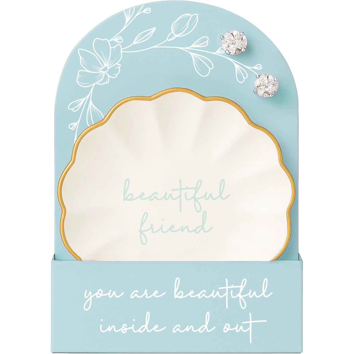 Beautiful Friend Trinket Dish & CZ Stud Earring Set