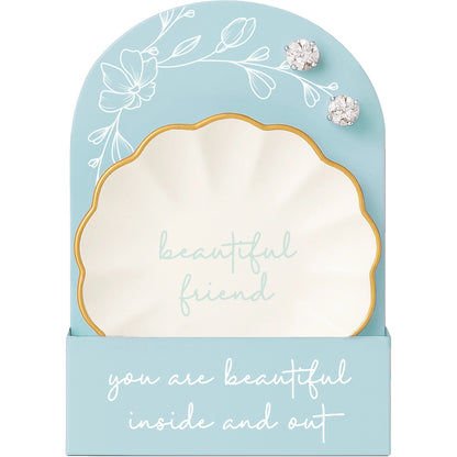 Beautiful Friend Trinket Dish & CZ Stud Earring Set