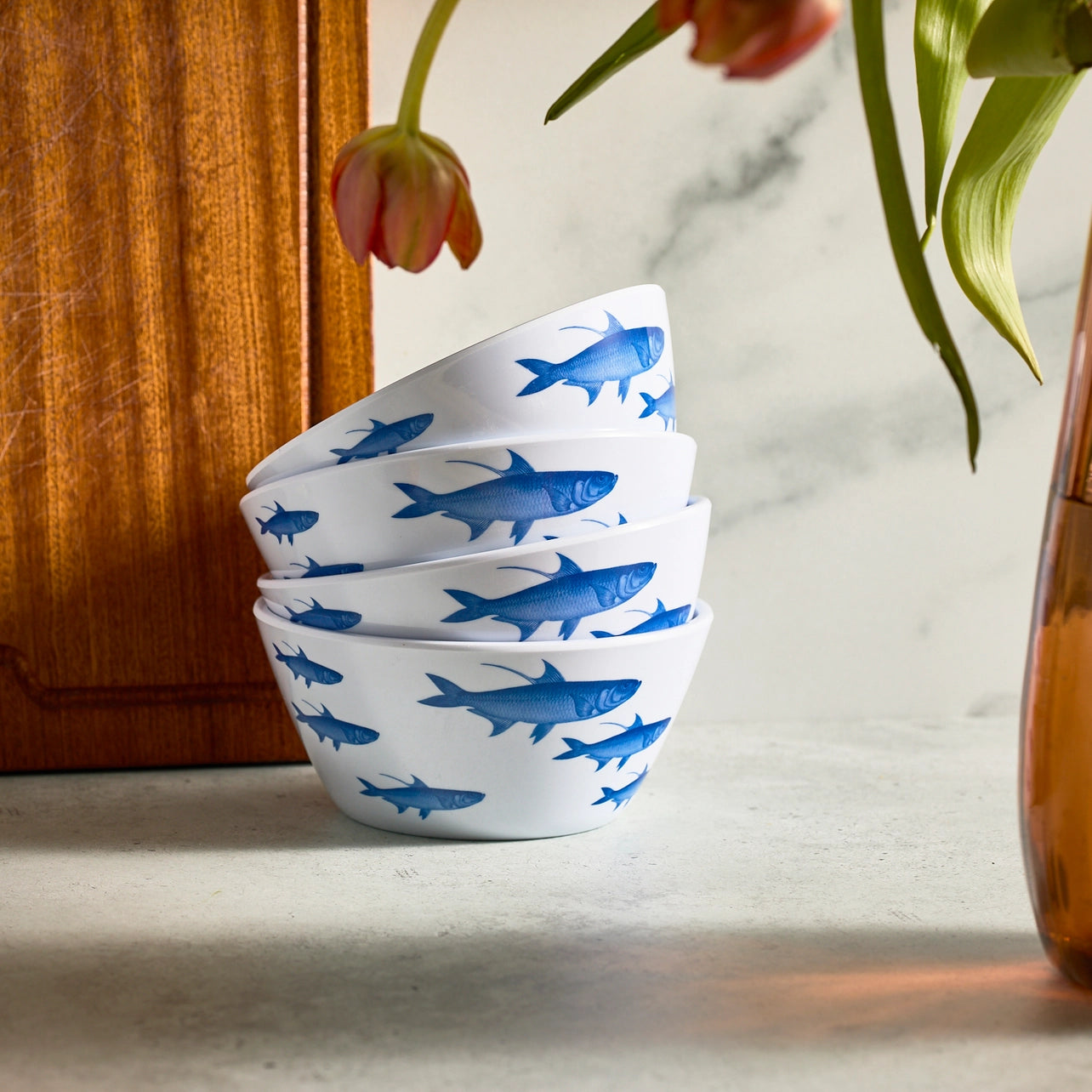 School of Fish Melamine Cereal Bowls, Set of 4