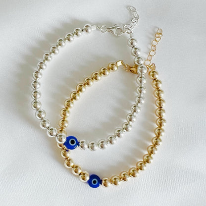 Shield Evil Eye Gold Filled Sterling Silver Beaded Bracelet