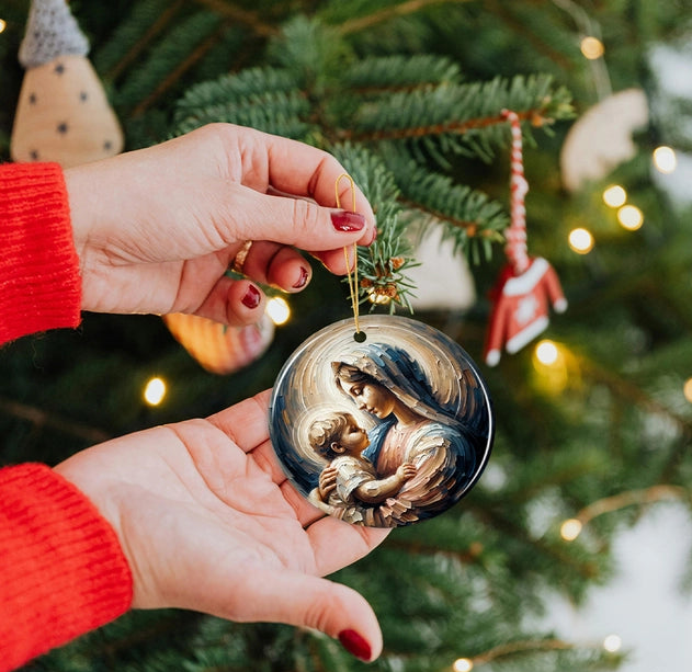 Virgin Mary and Baby Jesus, Oil Painting Style Ornament