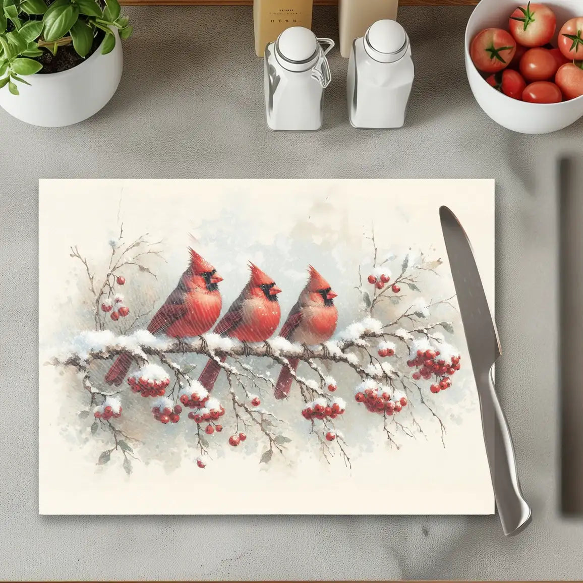 Red Cardinals Tempered Glass Cutting & Serving Board
