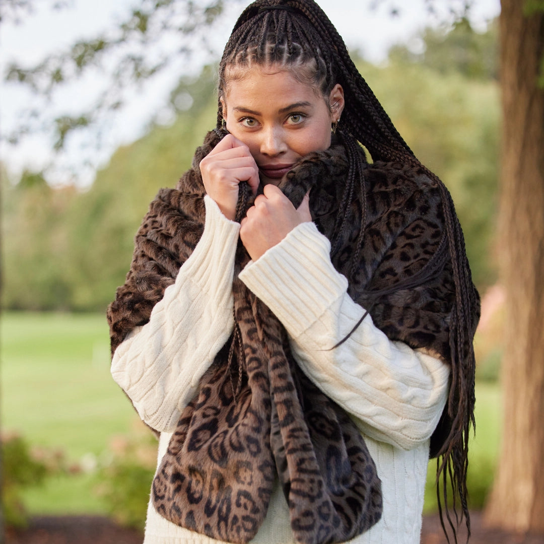 Grey Leopard Faux Fur Collins Capelet