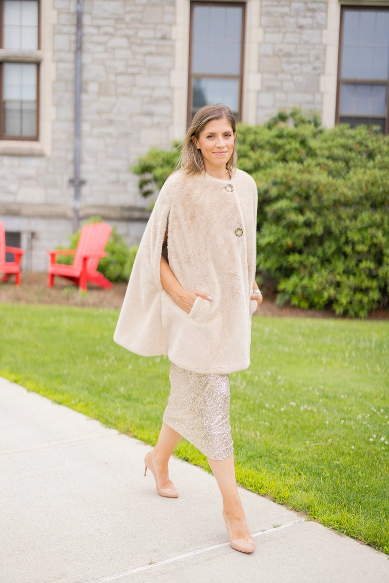 Ts Luxe Faux Fur Camel Poncho