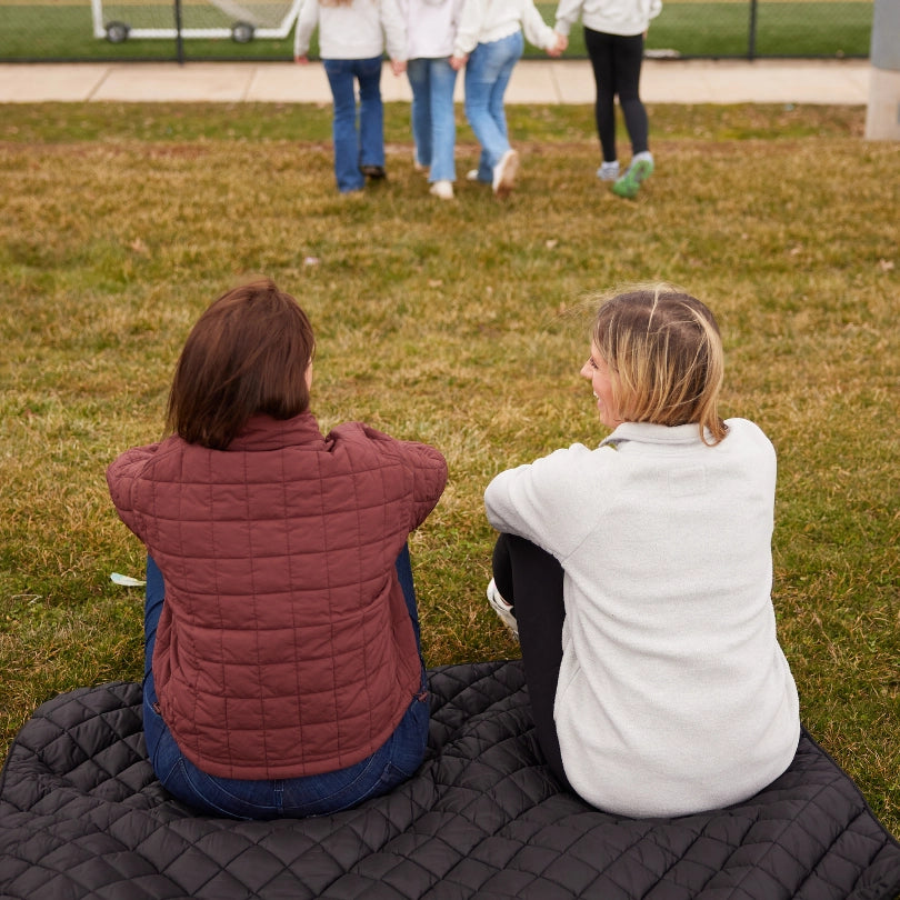 Black Waterproof Puffer Blanket with Embroidered Football