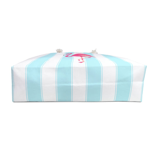 Pink Flamingo Cabana Stripe Beach Tote Bag