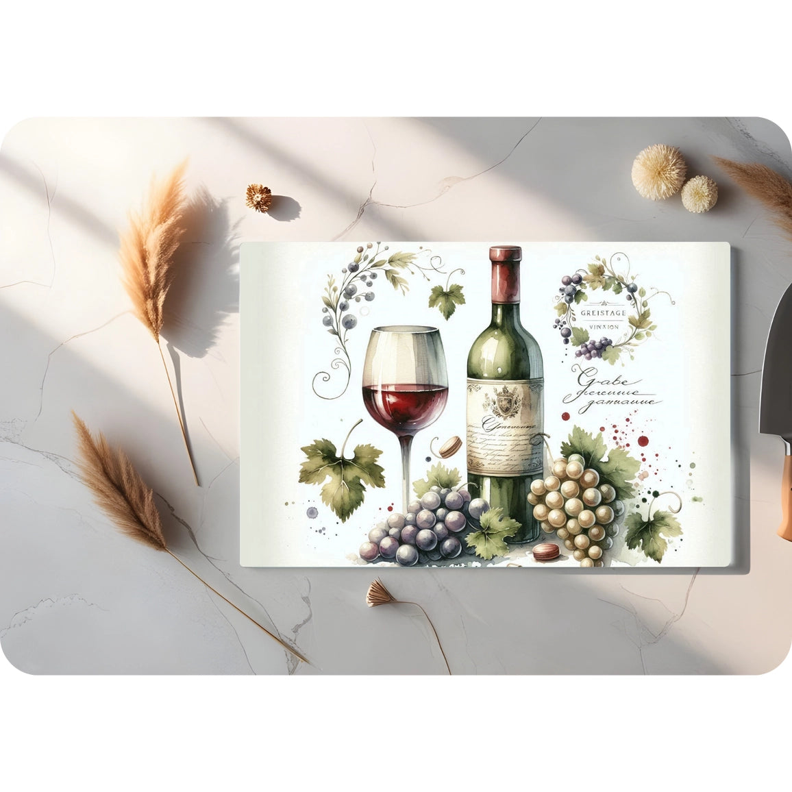 Red Wine & Grapes Tempered Glass Cutting & Serving Board