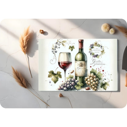 Red Wine & Grapes Tempered Glass Cutting & Serving Board
