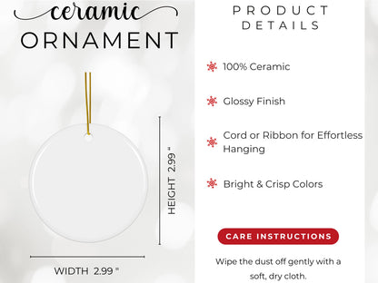 White Poinsettia Ceramic Disc Ornament