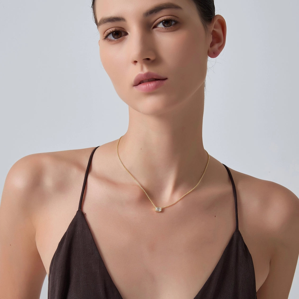 Emerald Cut Moissanite Charm Necklace in 925 Sterling Silver