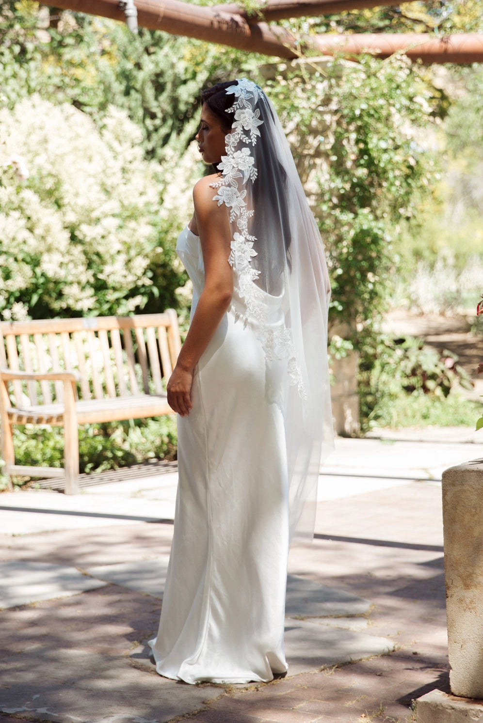 Large Floral Embroidered Waltz Length Veil