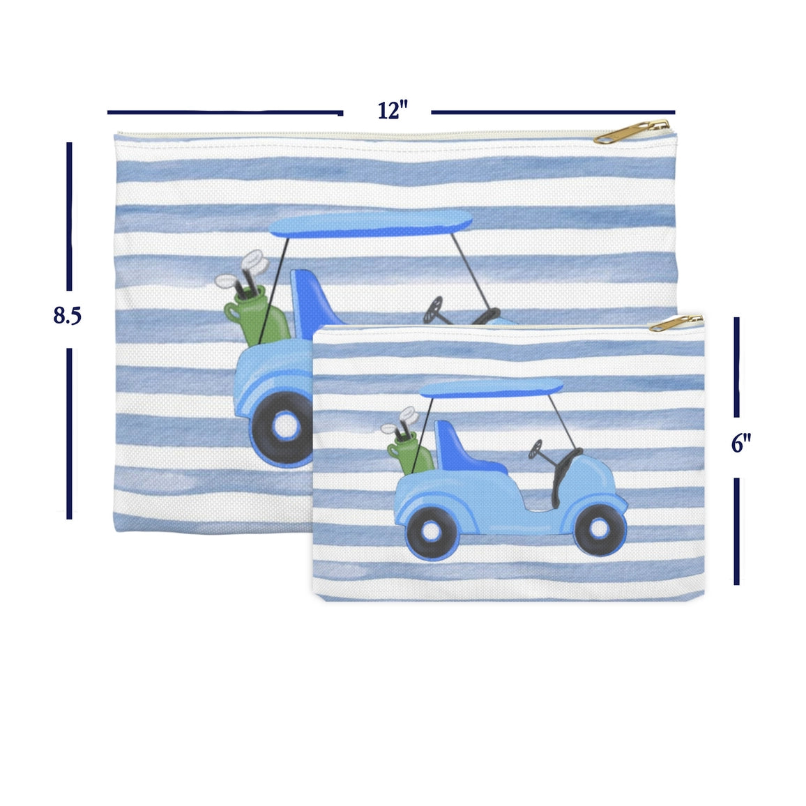 Blue Stripes with Blue Golf Cart Canvas Pouch