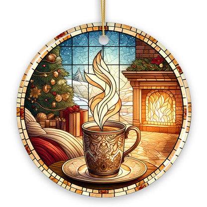 Coffee Illustration Stained Glass Style Ceramic Ornament