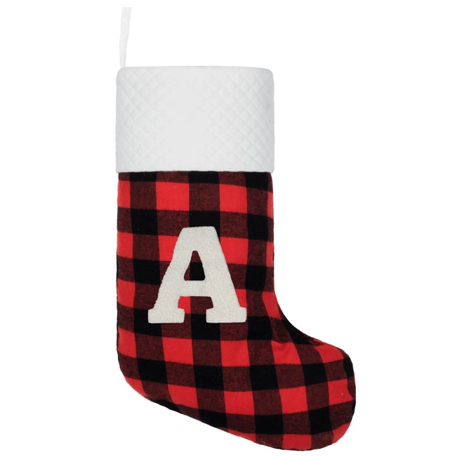 Red Plaid Monogram Christmas Stocking