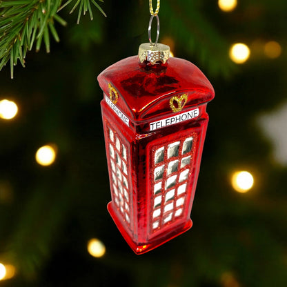 Red Telephone Booth Glass Ornament