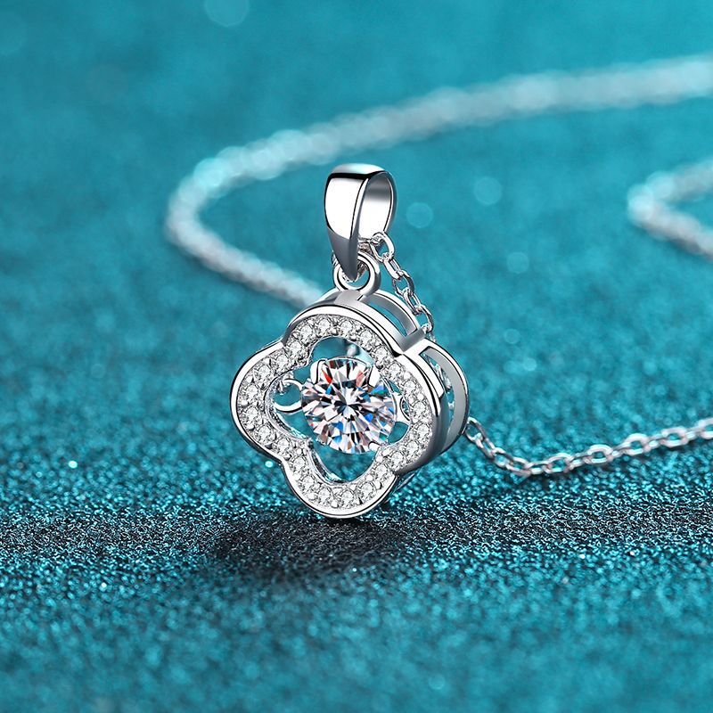 Four Leaf Clover Moissanite Necklace in 925 Sterling Silver