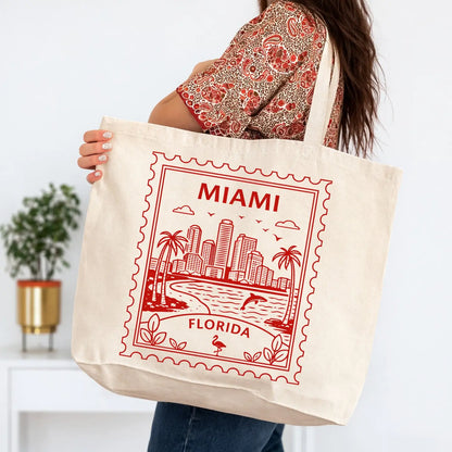 Miami Florida Postage Stamp Large Tote Bag