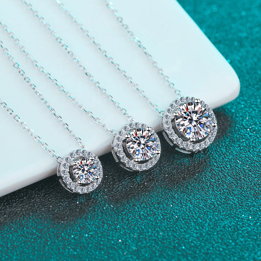 Four-Prong Moissanite Halo Necklace in 925 Sterling Silver