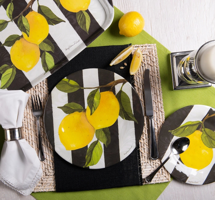 Striped Yellow Lemon Dinner Plate