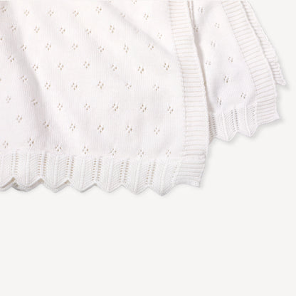 Dove White Classic Pointelle Knit Organic Blanket